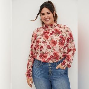 New! Torrid Chiffon Smocked Mock Neck Blouse - Size 3.